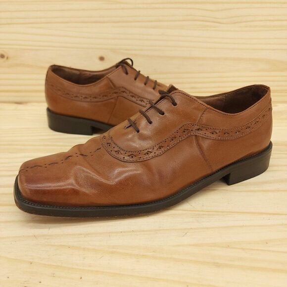 Fratelli Mens Oxfords Sz 9.5 M Brown Leather Y2K Square Toe Dress Shoes